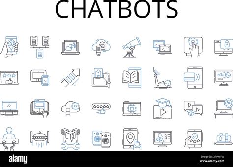 Chatbots Line Icons Collection Artificial Intelligence Virtual Assistants Robotic Technology