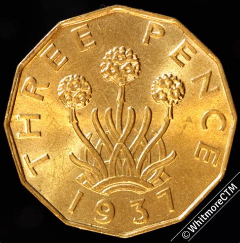 1937 British Threepence Brass George VI 90 Lustre Whitmore