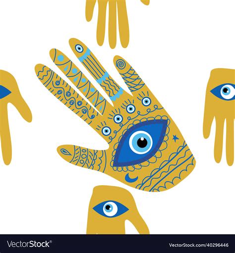 Doodle Seamless Pattern Hamsa Eye Magical Eye Vector Image