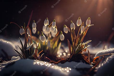 Premium Photo | Beautiful snowdrop flowers in the snow First spring ...