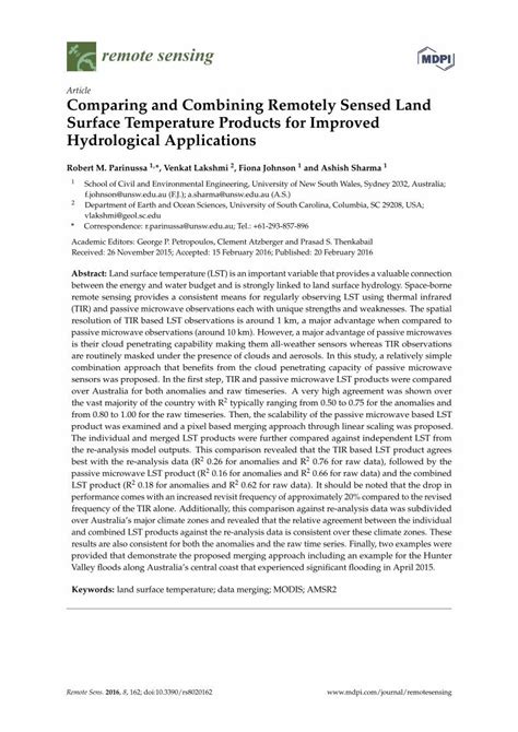 Pdf Comparing And Combining Remotely Sensed Land Surface Remote