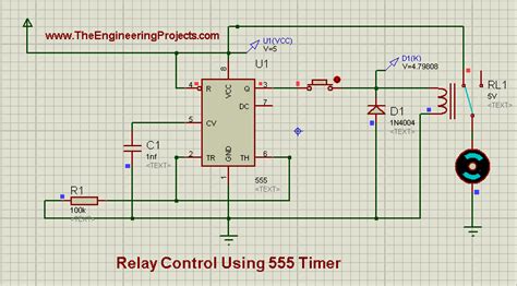 Relay Control Using 555 Timer in Proteus ISIS - The Engineering Projects