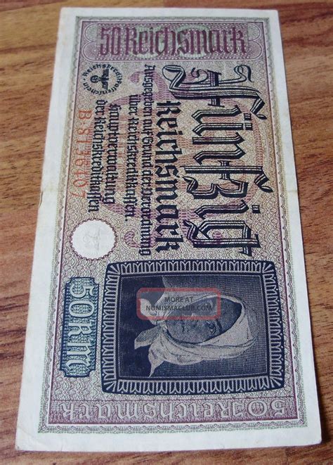 1940 1945 50 Reichsmark Wwii Nazi Germany Vintage Paper Money Note