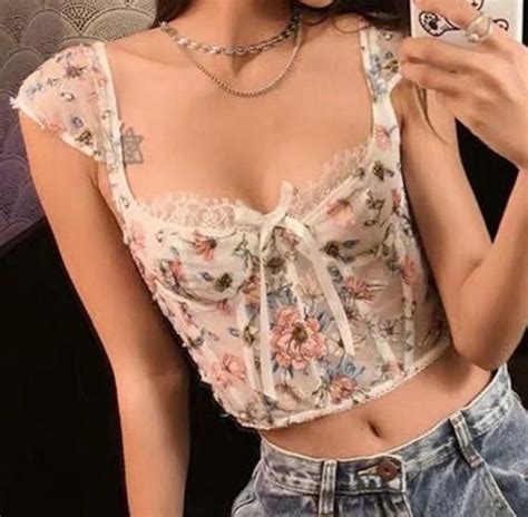 Floral Corset Top Milkmaid Y2k Corset Crop Top Clothing Sexy Etsy