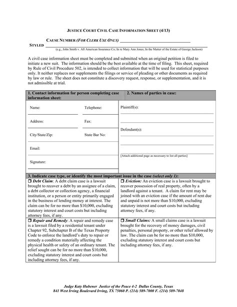 Justice Civil Case Information Sheet Pdf Form Formspal