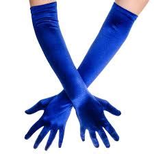 Long Royal Blue Satin Gloves Abracadabra Fancy Dress