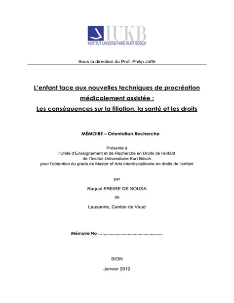 L enfant face aux nouvelles techniques de procréation