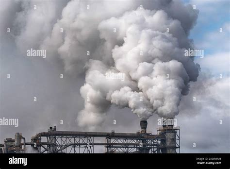 Chemical Factory With Smoke Stack Smoke Emission From Factory Pipes