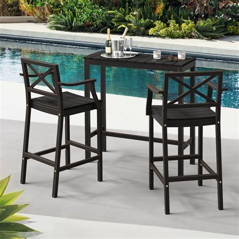 Lue Bona 3 Piece 38 In Black Outdoor Dining Table Set Aluminum Outdoor