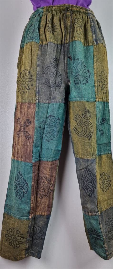 S Xl Patchwork Cotton Trousers Hippy Boho Yoga Pants Wide Festival