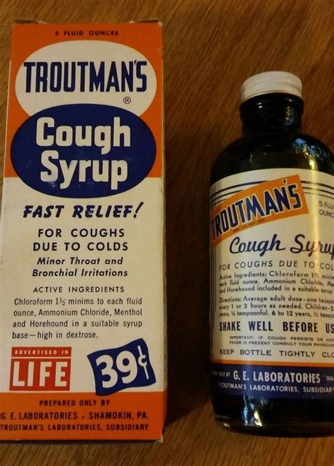 Rare Vintage Troutmans Cough Syrup Bottle Full W Original Box 1957