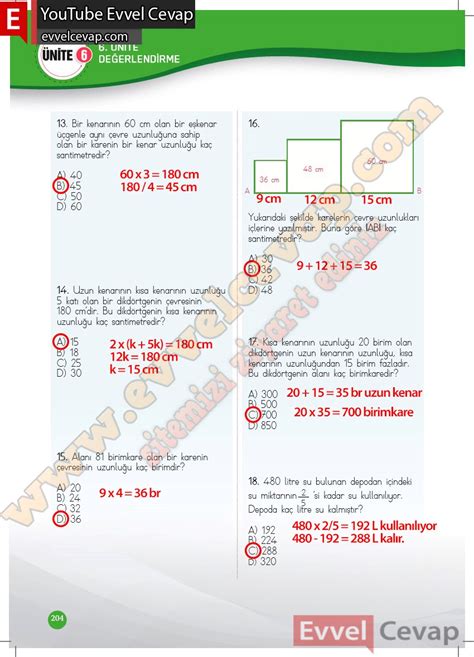 4 Sınıf Matematik Çalışma Kitabı Cevapları Meb Yayınları Sayfa 204