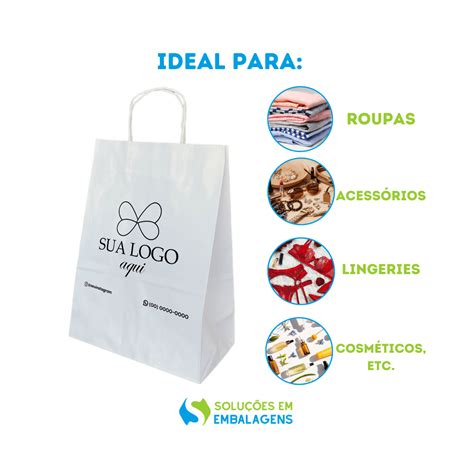 Sacola De Papel Kraft Branca Personalizada X X