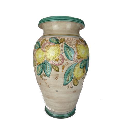 Portaombrelli Vaso In Ceramica Di Deruta Decoro Limoni Bordo Verde