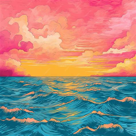 Premium AI Image | A painting of a sunset with a pink sky and clouds.