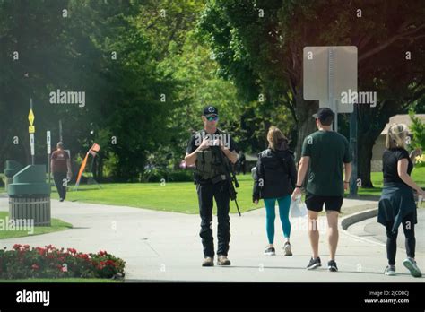 June 11 2022 Coeur D Alene Idaho Usa An Armed Man Patrols The