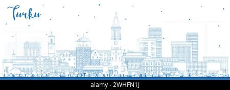 Outline Finland City Skyline With Blue Buildings Vector Illustration