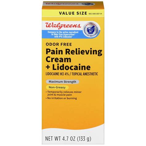 Walgreens Pain Relieving Cream Lidocaine Walgreens