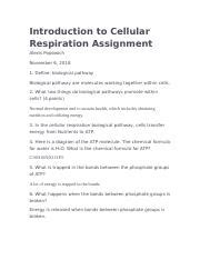 Introduction To Cellular Respiration Assignment Alexis Popowich Docx