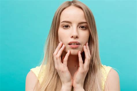 Beauty Concept Portrait Of Beauty Model With Natural Nude Make Up And Touching Her Face Spa