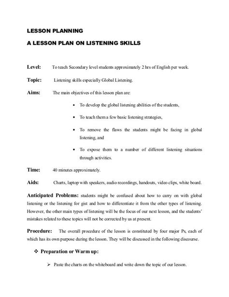 Sample Lesson Plan For Teaching Listening At Christina Juergens Blog