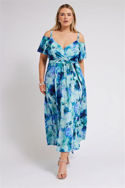 Yours London Plus Size Blue Floral Print Cold Shoulder Dress Yours