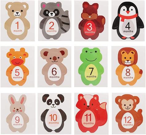 12pcs Baby Monthly Sticker Milestone Memories Foto Puntelli Animali A