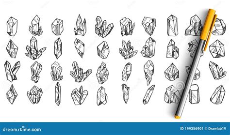 Crystals Doodle Set Stock Vector Illustration Of Pencil