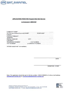 Fillable Online Application Form For Prepaid Web Mail Service To