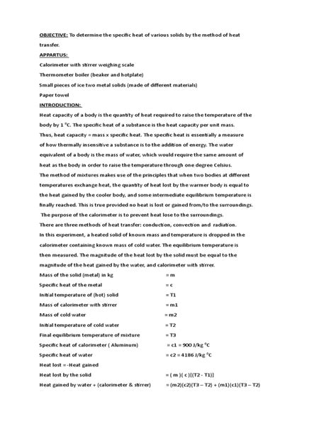 Final Copy Specific Heat Capacity Experiment | PDF | Heat | Temperature