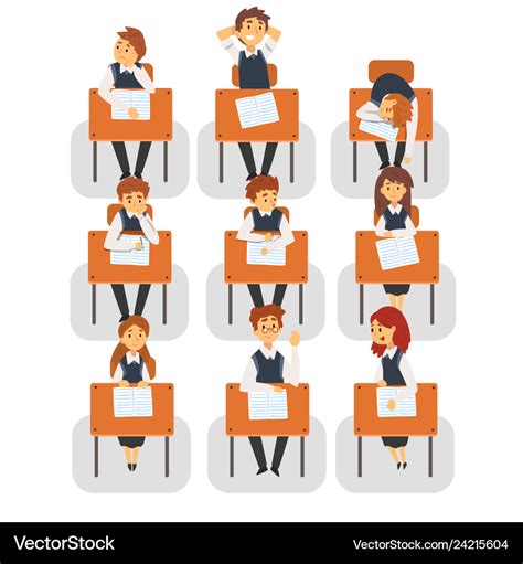 Students sitting at desks in classroom front view Vector Image