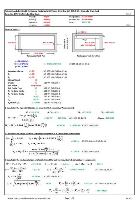 Seismic Loads For Liquidcontaining Rectangular Rc Tank According Aci