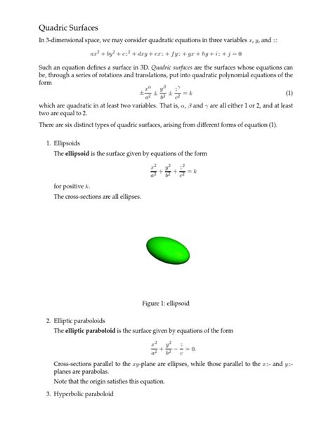 Quadric Surfaces Explained Pdf Analytic Geometry Geometric Objects