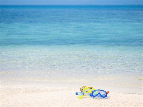 Dive Equipment On White Sand Beach Stock Image Image Of Snorkel