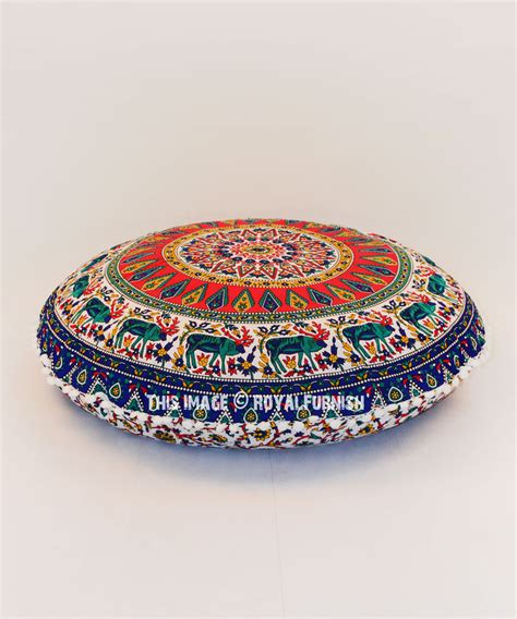 Multi Colorful Boho Round Floor Pillow Cover Inch Royalfurnish