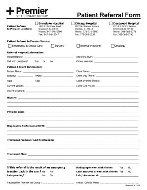 Fillable Online Premiervets Patient Referral Form Premiervets Fax