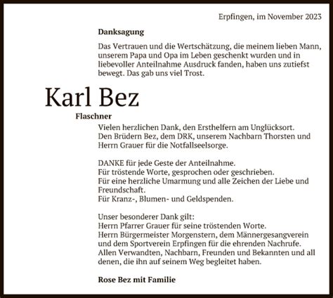 Traueranzeigen Von Karl Bez Trauer Gea De