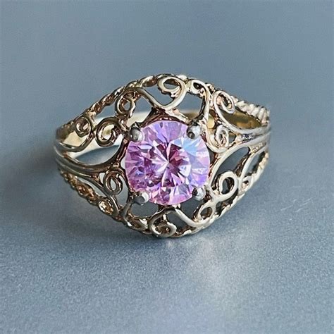 Jewelry Vintage Pink Cubic Zirconia Filigree Gold Plated Vintage Ring