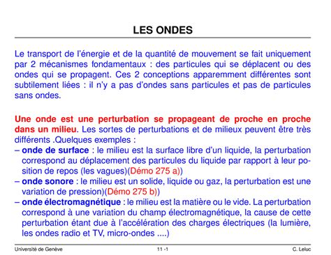 Pgb11a Zusammenfassung LES ONDES Le Transport De L Energie Et De