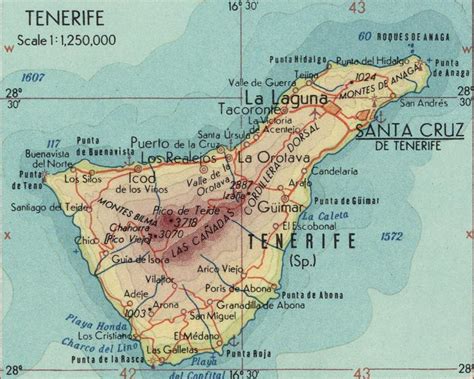 A map of the Island of Tenerife, part of the Canary Islands and part of ...