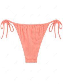 Zaful Ribbed Tie Side Loincloth Bikini Bottom In Light Orange Zaful