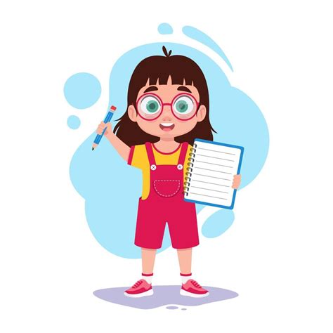 Cute Girl With Notebook And Pen 23052258 Vector Art At Vecteezy