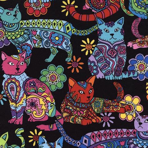 Timeless Treasures Cat Crazy Multi Cat Coloring Quilt Fabric Cat