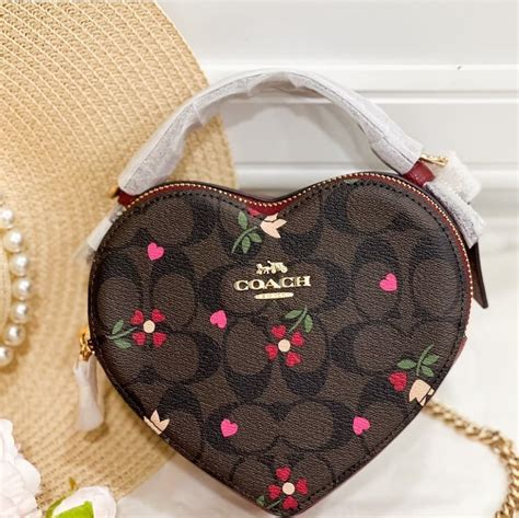 Coach C Heart Crossbody Bag In Signature Canvas With Heart Petal