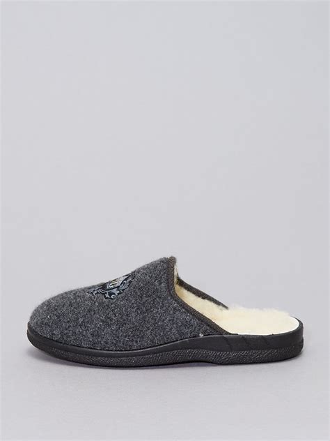 Chaussons Mules Fourr S En Laine Gris Fonc Kiabi