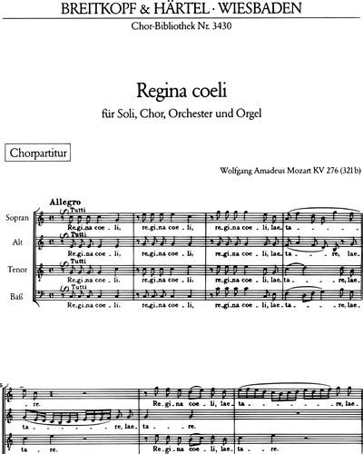 Regina Coeli In C Dur Kv B Sheet Music By Wolfgang Amadeus