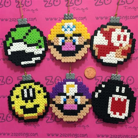 Mario Christmas Bauble Set Hama Perler Beads By Zo Zo Tings Christmas