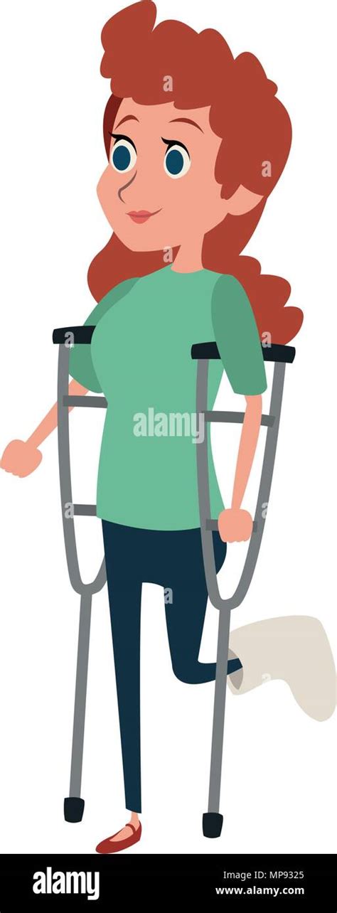 Broken Leg Woman Crutches Stock Vector Images Alamy