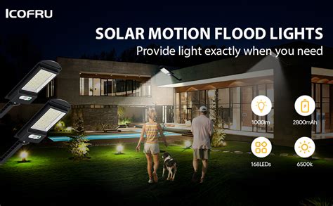 Icofru Solar Lights Outdoor Waterproof With Motion Sensor 1000lm 168 Led Solar