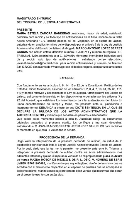 Demanda Pdf Magistrado En Turno Del Tribunal De Justicia